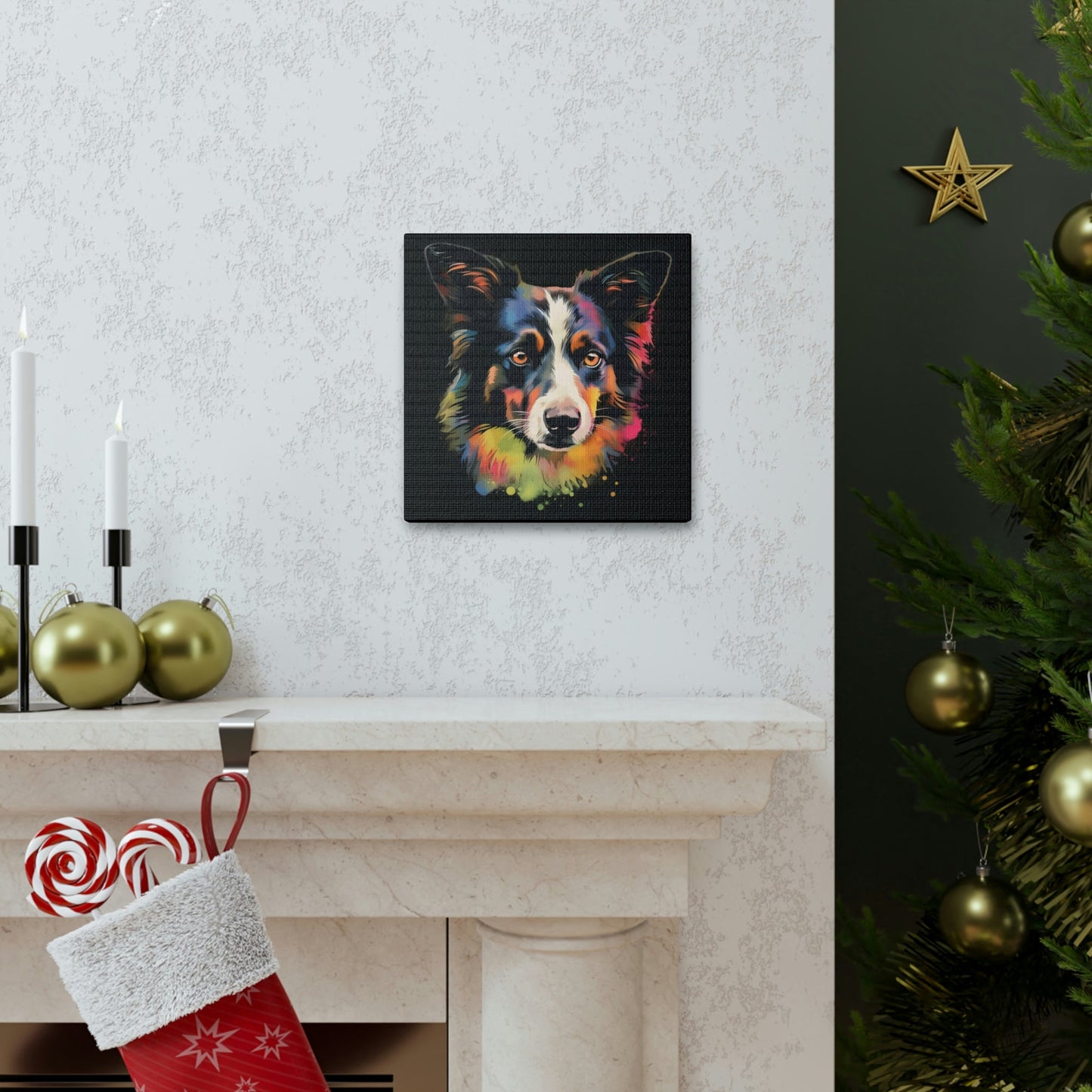 Acrylic Portrait of Border Collie Frame Canvas Gallery Wraps