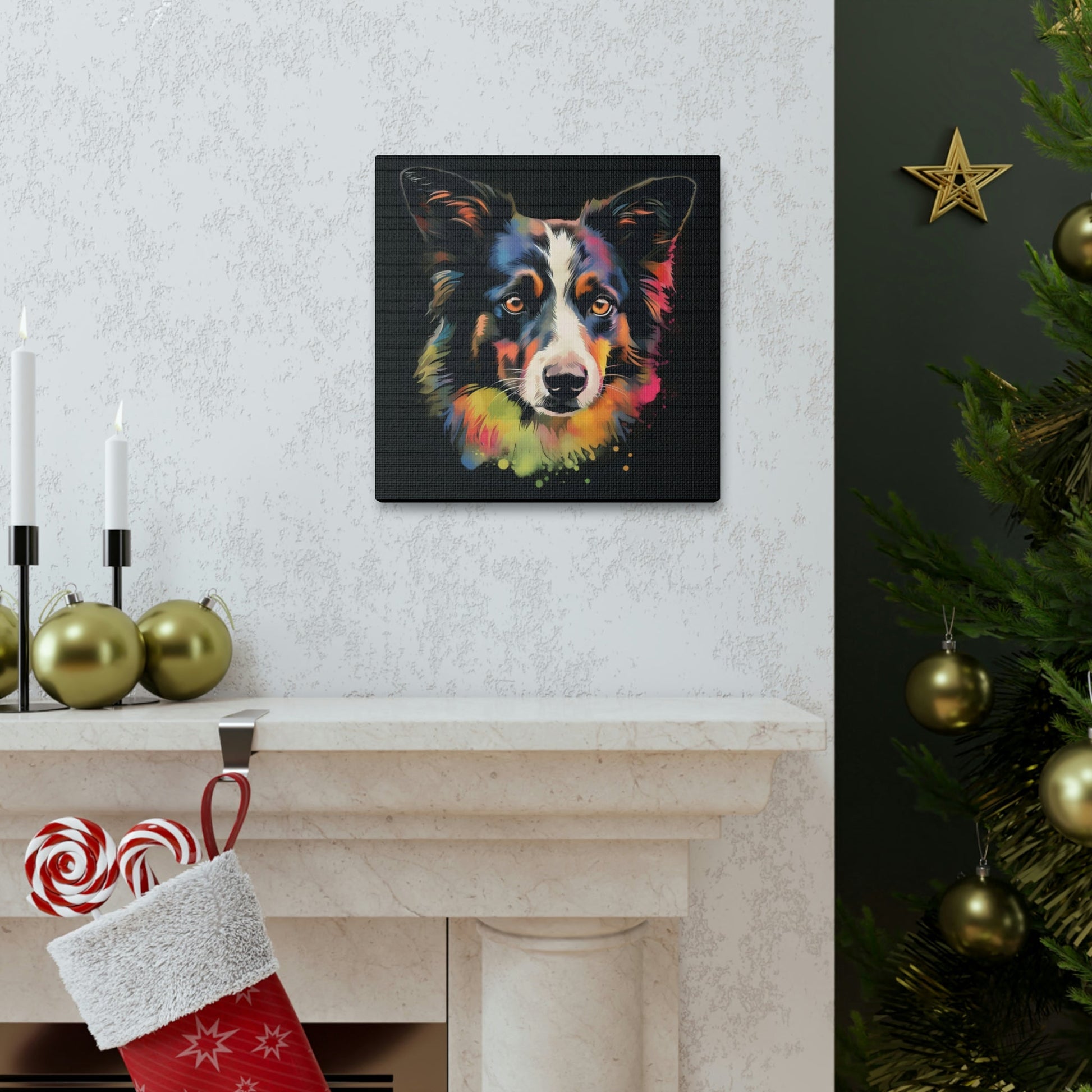 Acrylic Portrait of Border Collie Frame Canvas Gallery Wraps