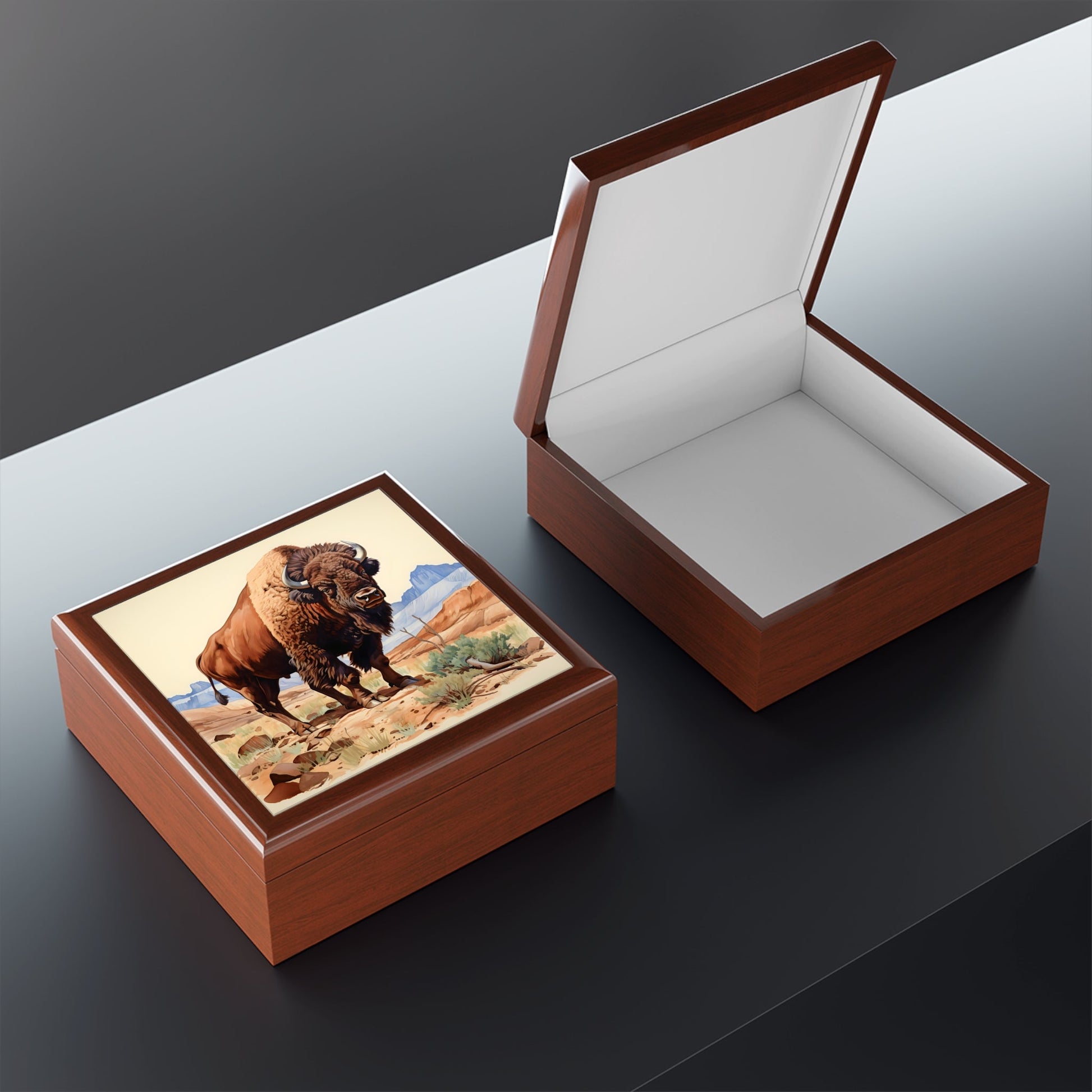 American Bison (Buffalo) on the Plain Art Print Gift and Jewelry Box