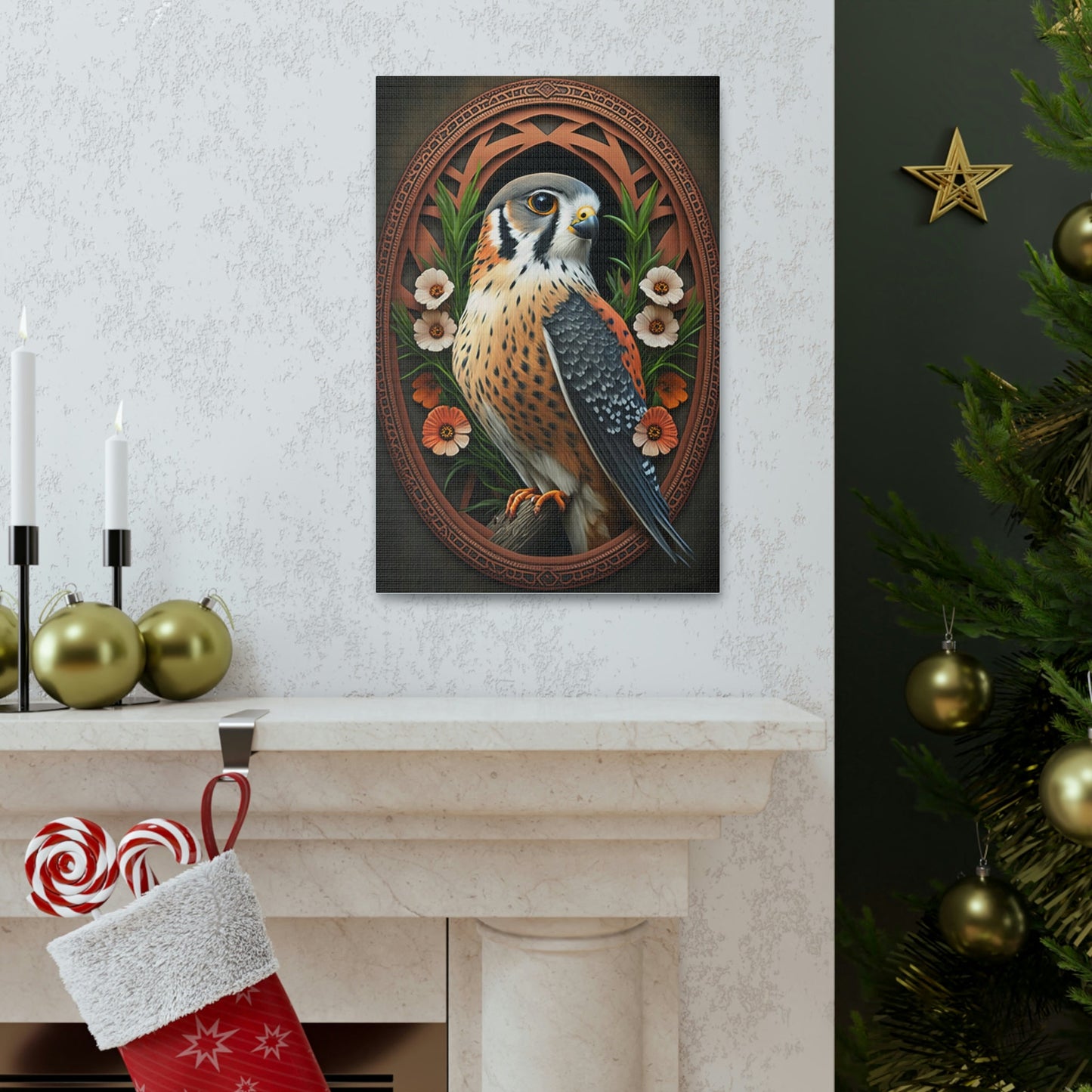 American Kestrel Canvas Gallery Wraps - Art Nouveau Vintage Falcon art