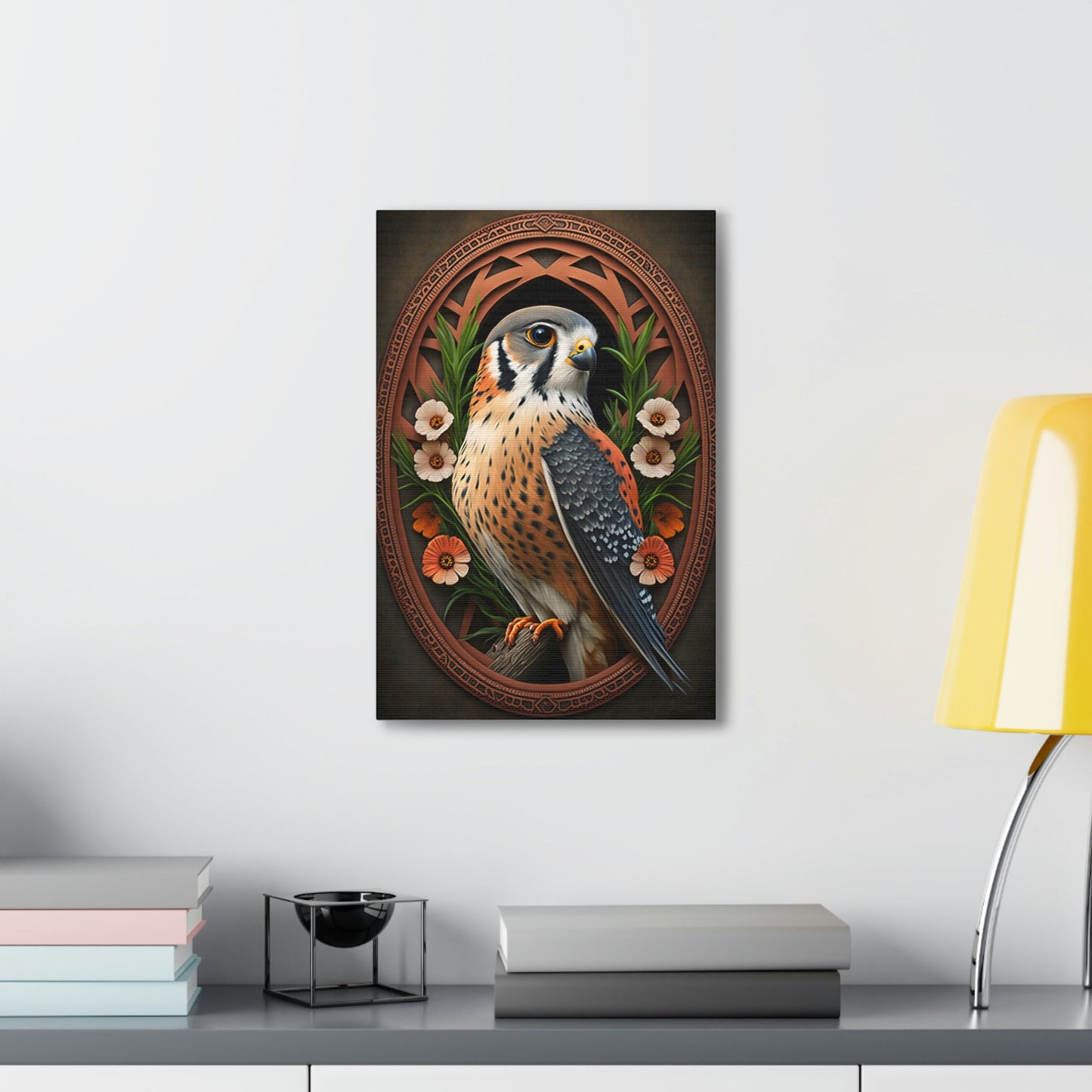American Kestrel Canvas Gallery Wraps - Art Nouveau Vintage Falcon art
