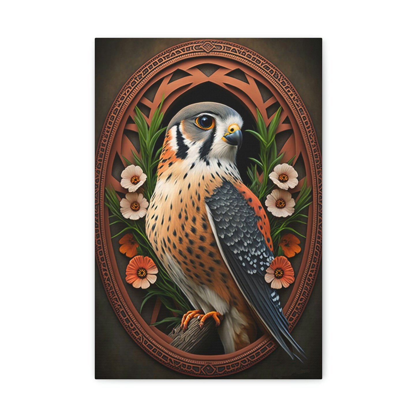American Kestrel Canvas Gallery Wraps - Art Nouveau Vintage Falcon art