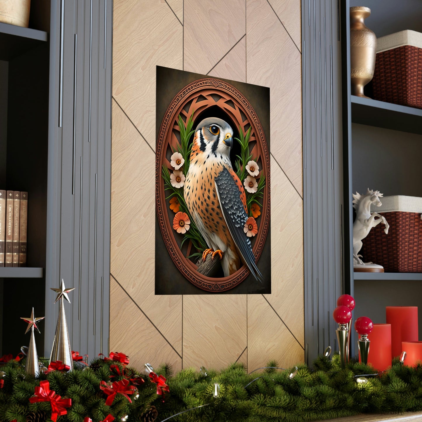 American Kestrel Premium Matte Vertical Posters - Art Nouveau Vintage Falcon art