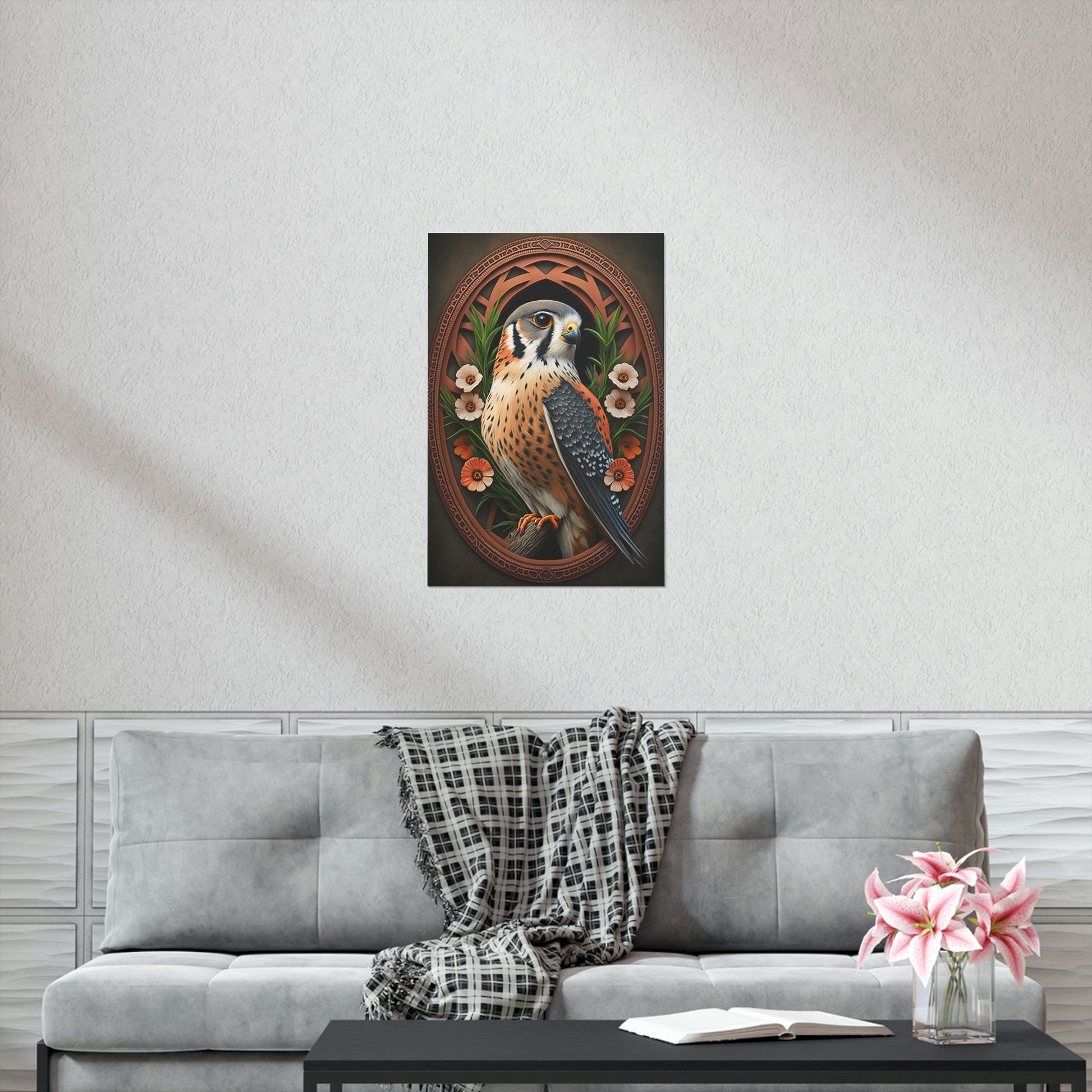 American Kestrel Premium Matte Vertical Posters - Art Nouveau Vintage Falcon art