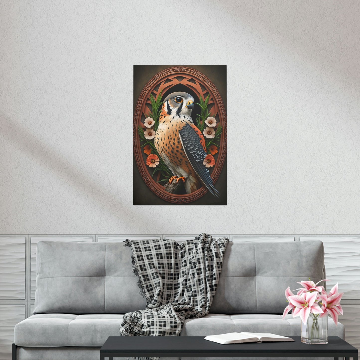American Kestrel Premium Matte Vertical Posters - Art Nouveau Vintage Falcon art