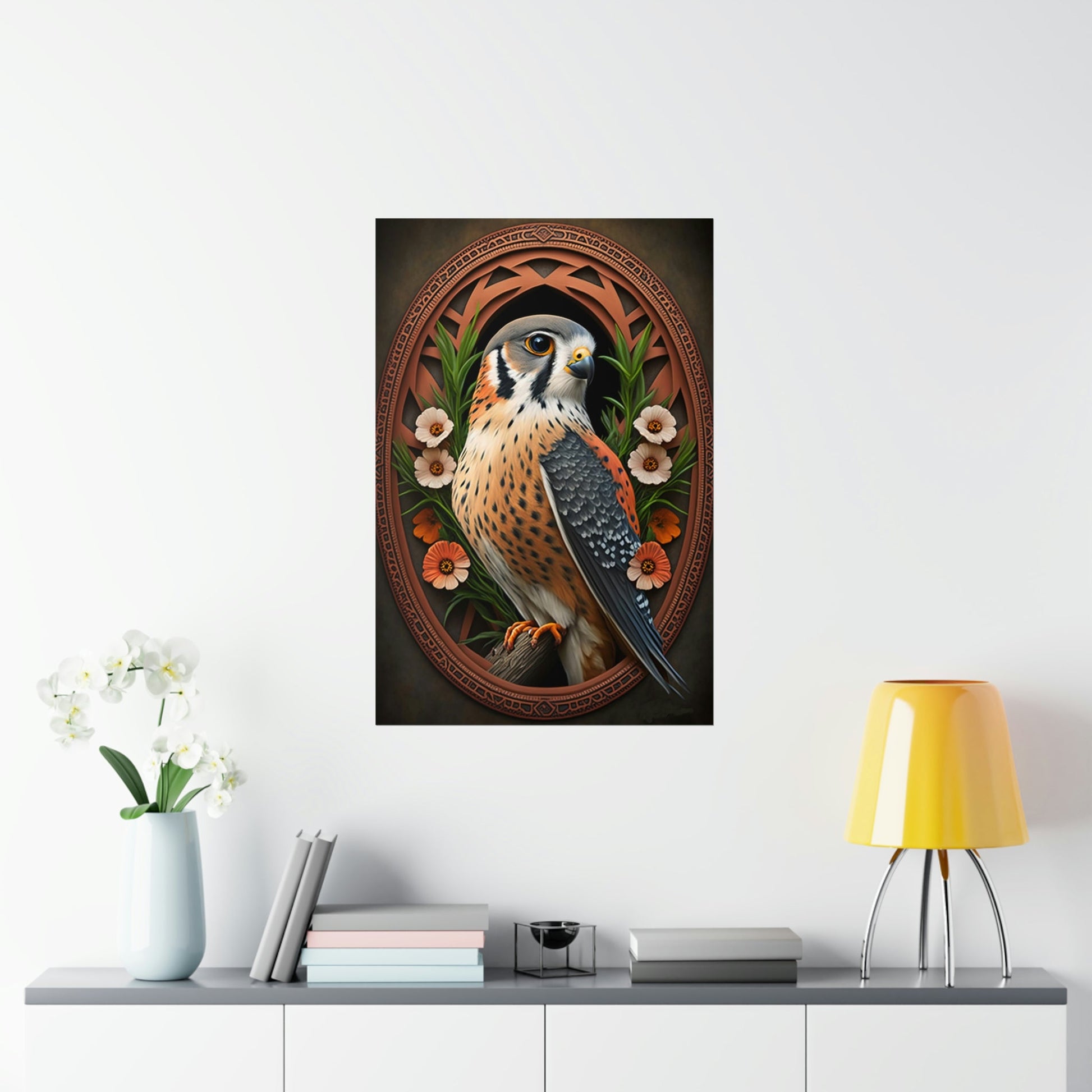 American Kestrel Premium Matte Vertical Posters - Art Nouveau Vintage Falcon art
