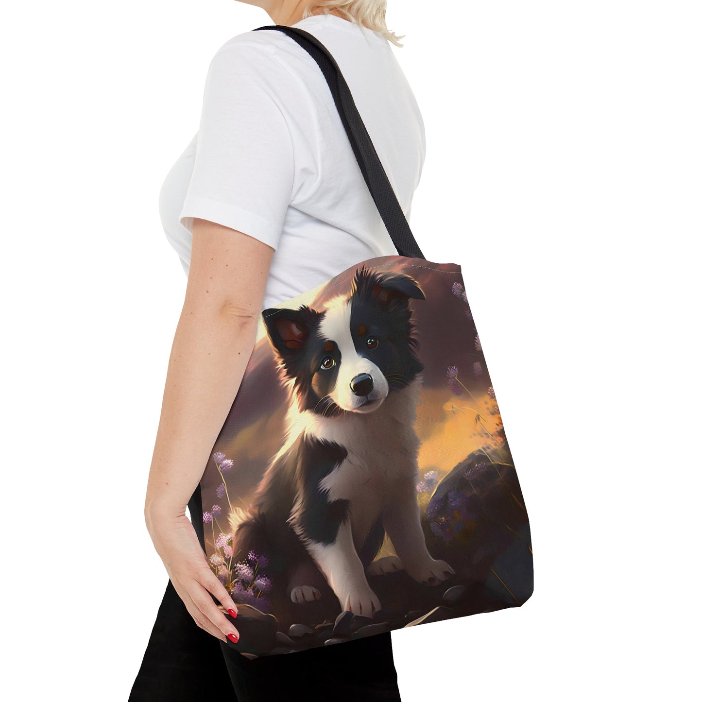 Anime Style Border Collie Puppy Tote Bag