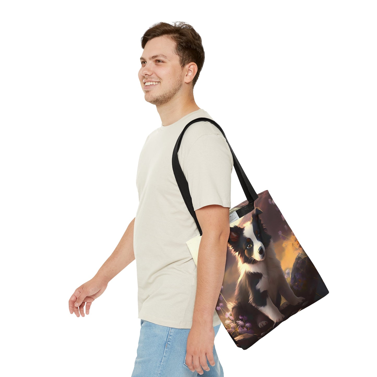 Anime Style Border Collie Puppy Tote Bag