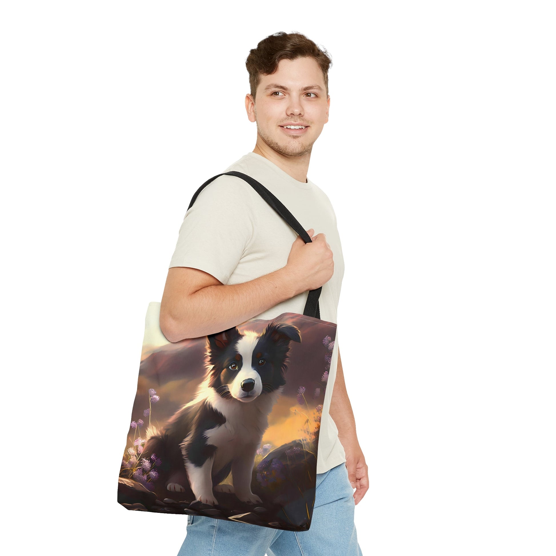 Anime Style Border Collie Puppy Tote Bag