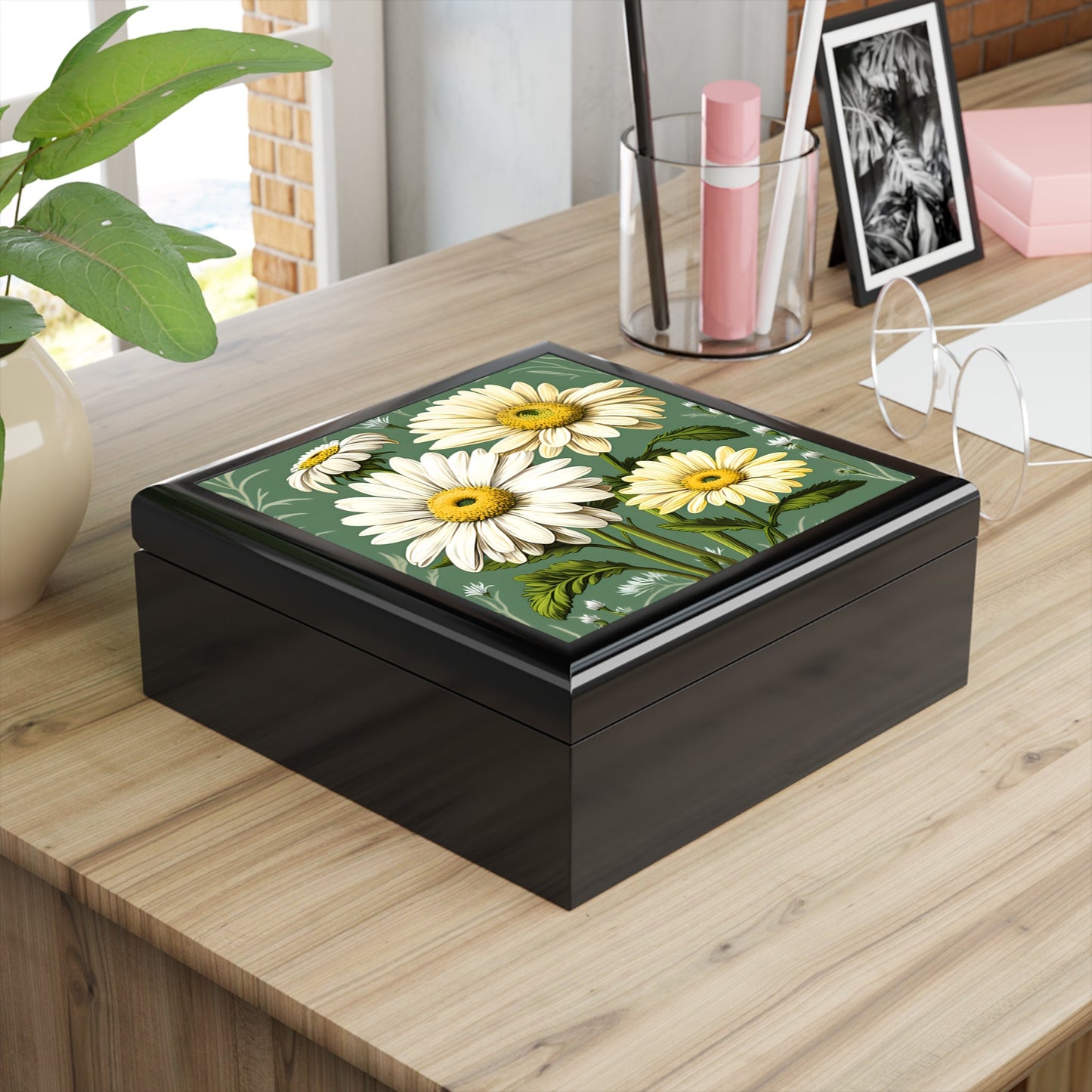 April Daisy Birth Month Flower Jewelry Keepsake Box - Jewelry Travel Case,Bridesmaid Proposal Gift,Bridal Party Gift,Jewelry Cas