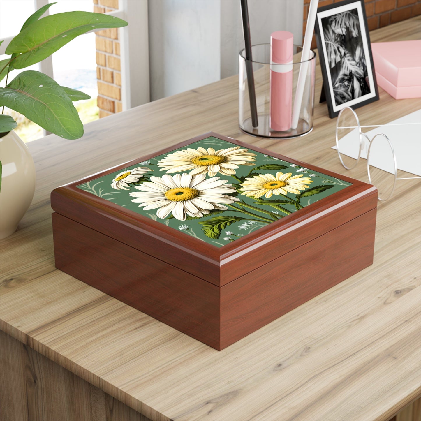 April Daisy Birth Month Flower Jewelry Keepsake Box - Jewelry Travel Case,Bridesmaid Proposal Gift,Bridal Party Gift,Jewelry Cas