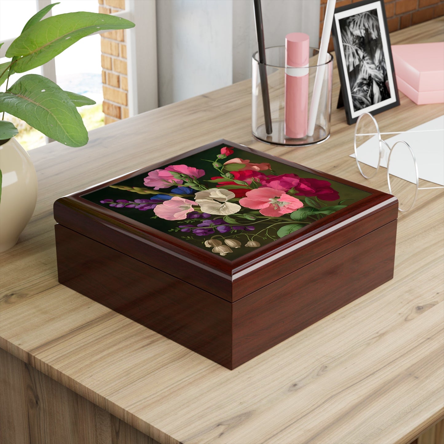 April Sweet Pea Birth Month Flower Jewelry Keepsake Box - Jewelry Travel Case,Bridesmaid Proposal Gift,Bridal Party Gift,Jewelry Cas