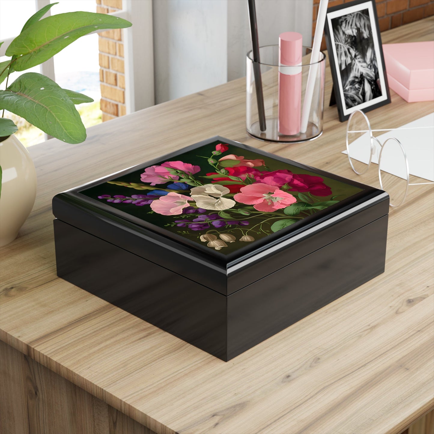 April Sweet Pea Birth Month Flower Jewelry Keepsake Box - Jewelry Travel Case,Bridesmaid Proposal Gift,Bridal Party Gift,Jewelry Cas