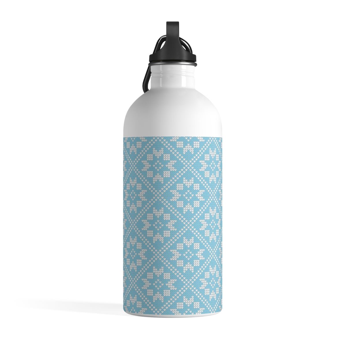 Aqua Scandinavian Quilt Design Stainless Steel Water Bottle Pretty Stylish Fashionable Blue Gift