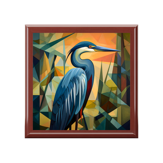 Art Deco Great Blue Heron Fine Art Print Jewelry Keepsake Trinkets Box