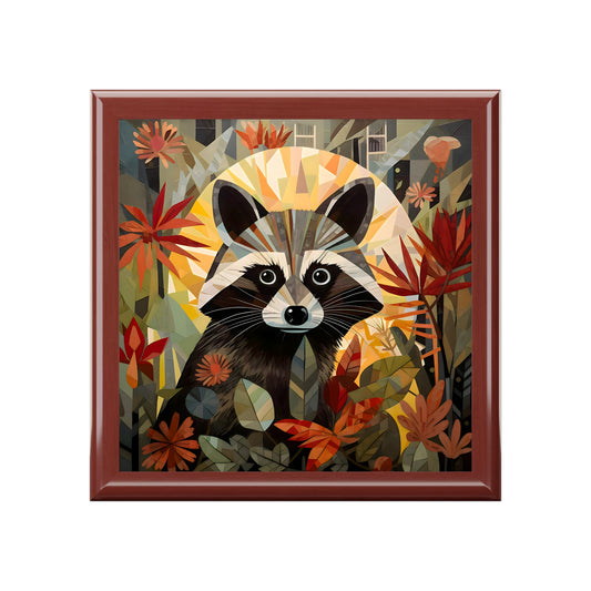 Art Deco of a Raccoon Fine Art Print Jewelry Keepsake Trinkets Box