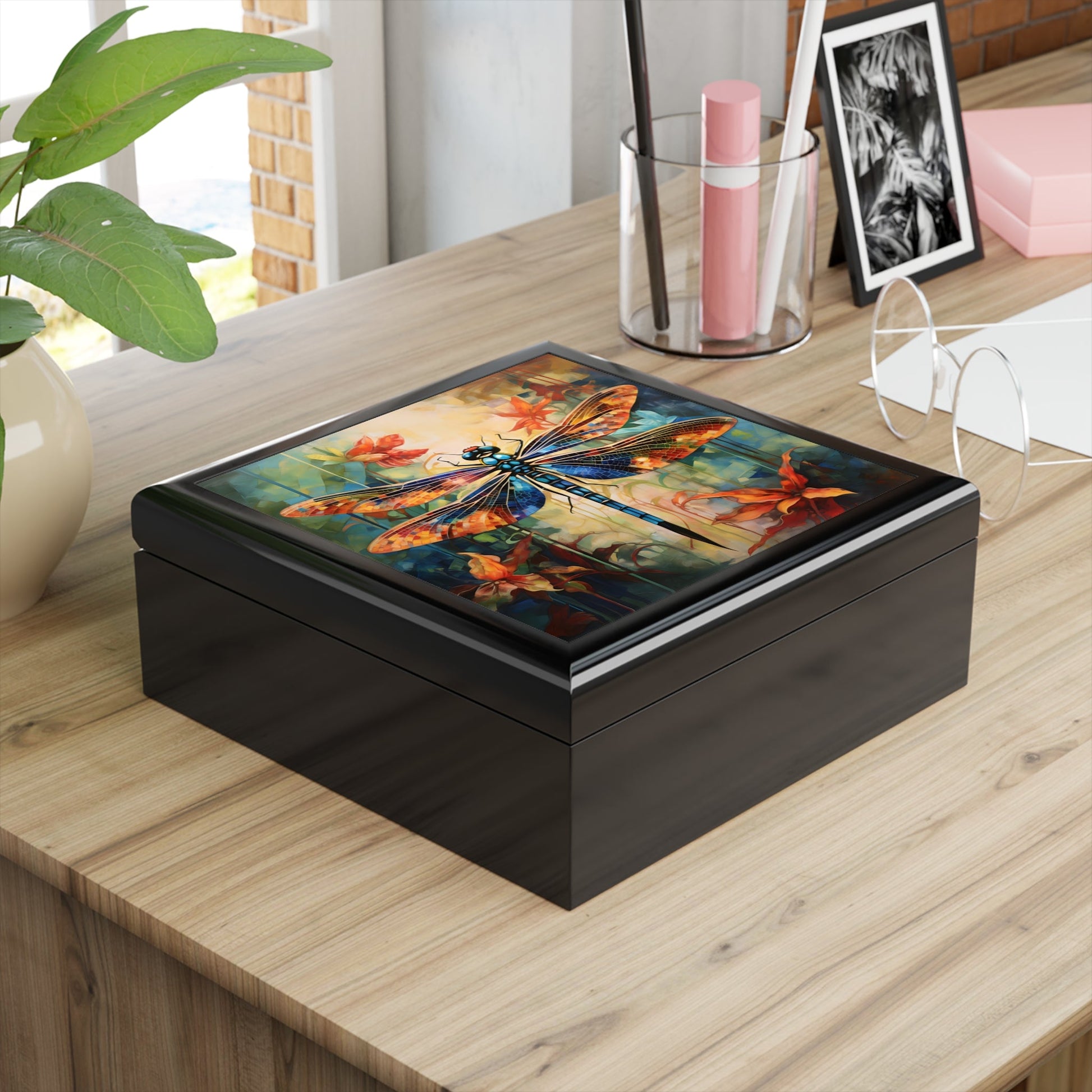 Art Deco Style Dragonfly Artwork Gift and Jewelry Box