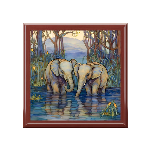 Art Nouveau Baby Elephants Fine Art Print Jewelry Keepsake Trinkets Box