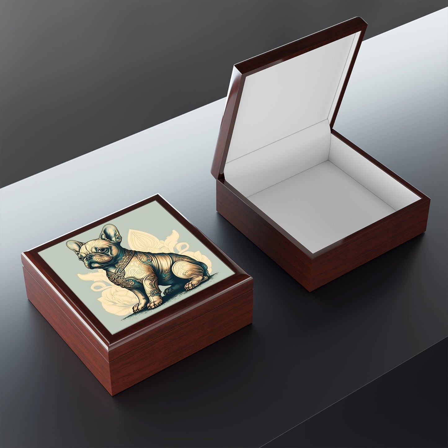 Art Nouveau French Bulldog Portrait Art Print Gift and Jewelry Box