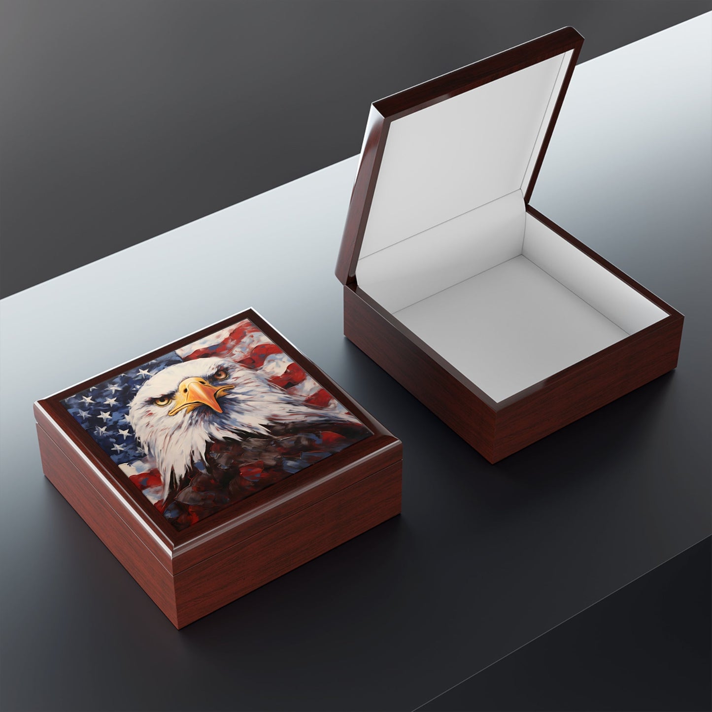 Bald Eagle and American Flag Trinket Jewelry Box