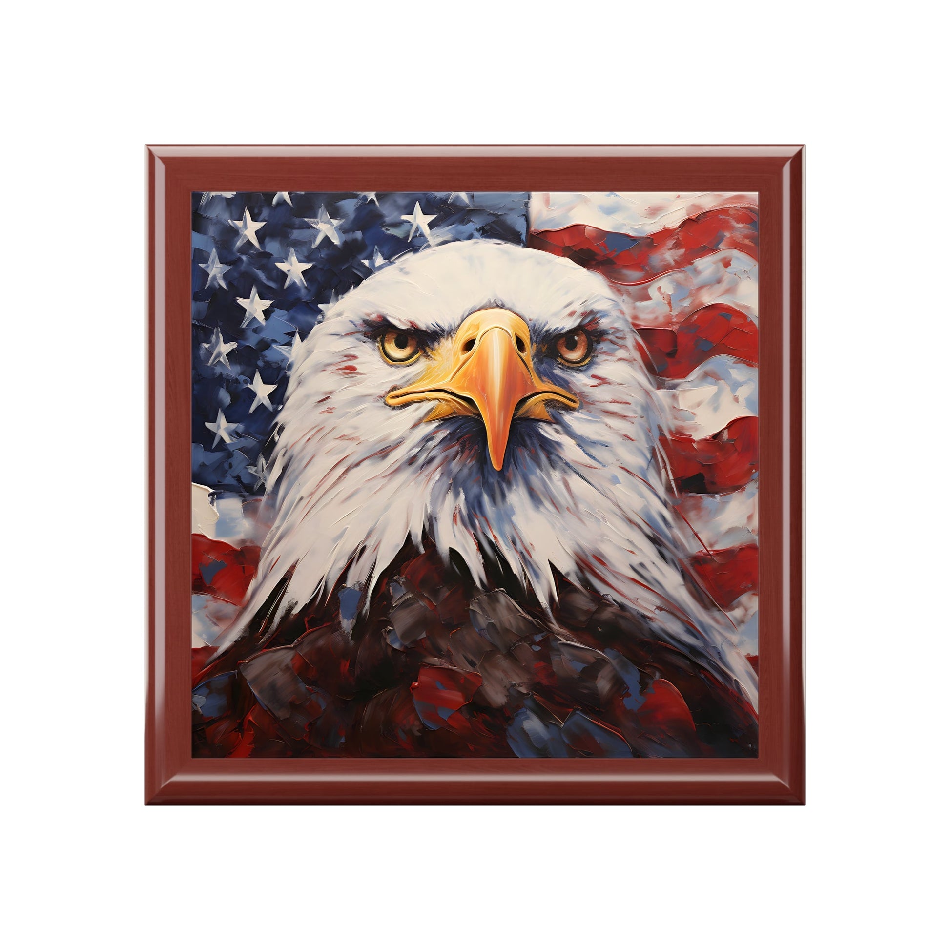 Bald Eagle and American Flag Trinket Jewelry Box