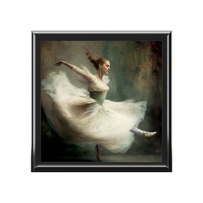 Ballerina Wood Keepsake Jewelry Box with Ceramic Tile Cover