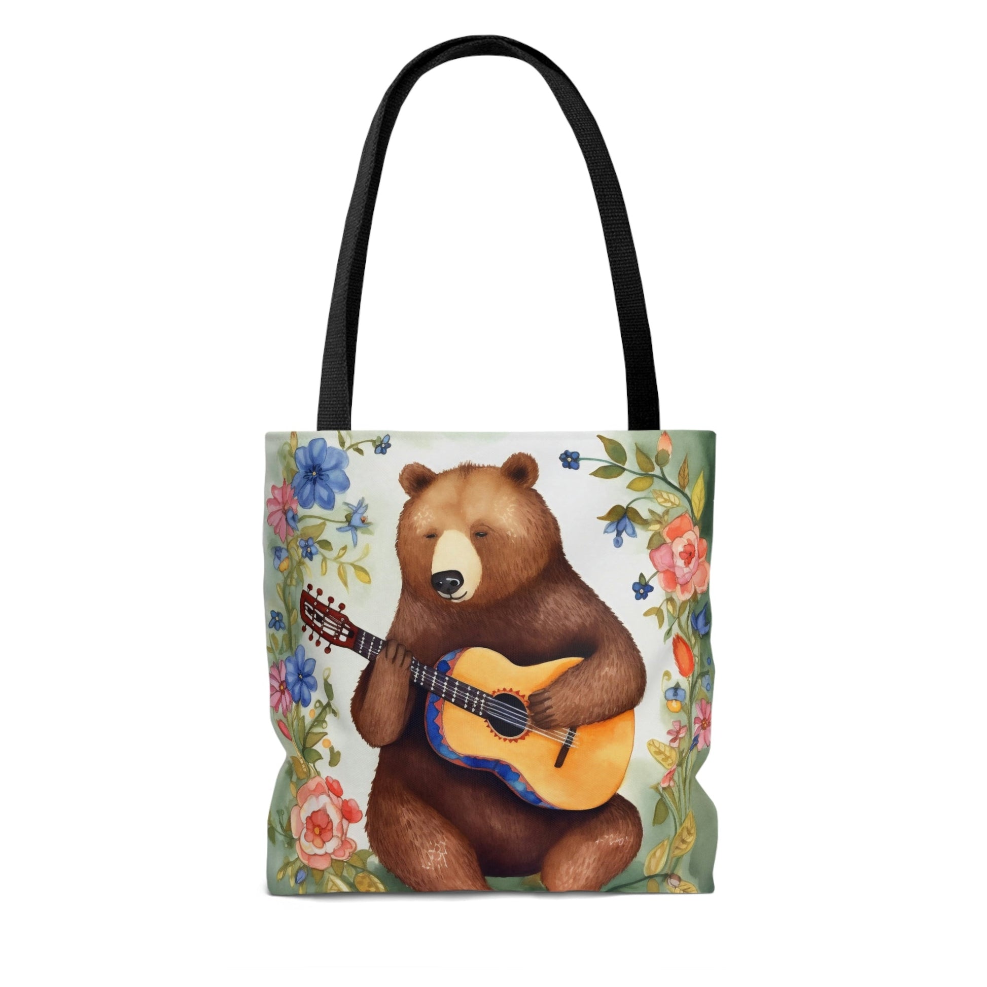 Bear Playing Guitar Rustic Folk Art Tote Bag - Cute Cottagecore Totebag Makes the Perfect Gift