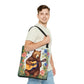 Bear Playing Guitar Rustic Folk Art Tote Bag - Cute Cottagecore Totebag Makes the Perfect Gift