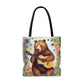 Bear Playing Guitar Rustic Folk Art Tote Bag - Cute Cottagecore Totebag Makes the Perfect Gift