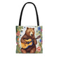 Bear Playing Guitar Rustic Folk Art Tote Bag - Cute Cottagecore Totebag Makes the Perfect Gift