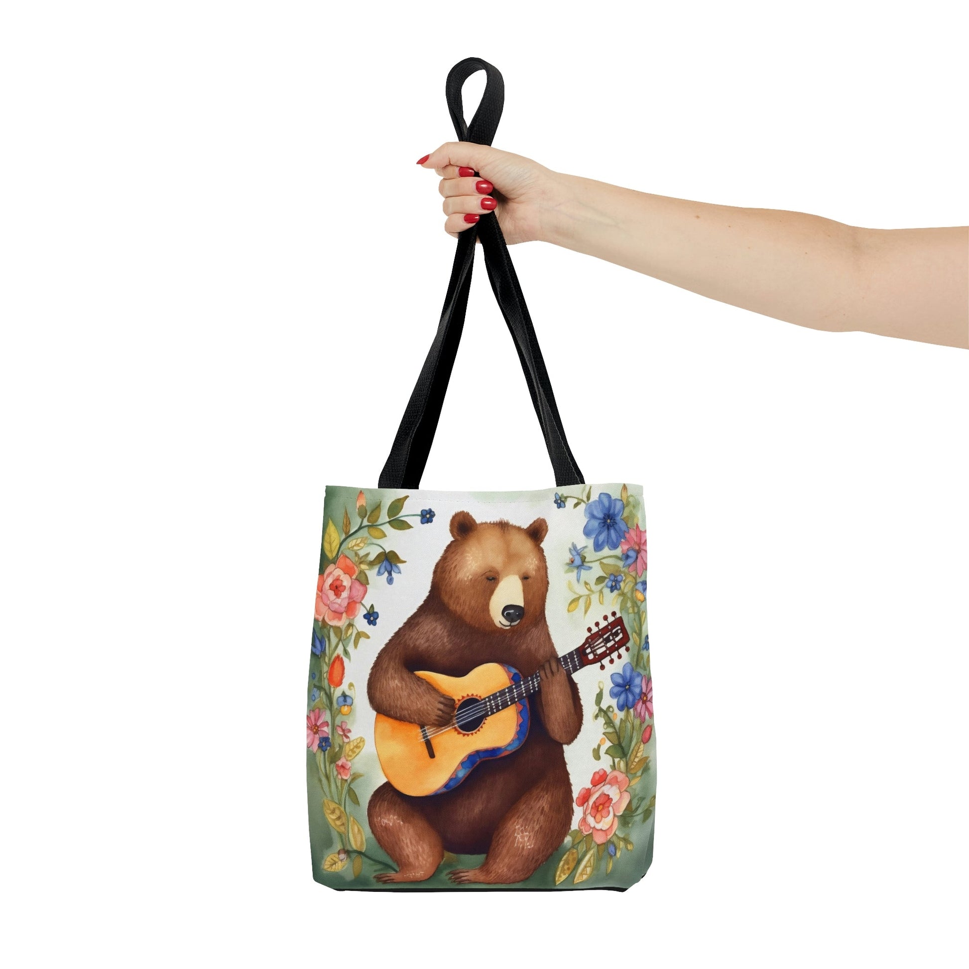 Bear Playing Guitar Rustic Folk Art Tote Bag - Cute Cottagecore Totebag Makes the Perfect Gift