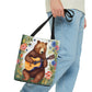 Bear Playing Guitar Rustic Folk Art Tote Bag - Cute Cottagecore Totebag Makes the Perfect Gift