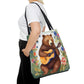 Bear Playing Guitar Rustic Folk Art Tote Bag - Cute Cottagecore Totebag Makes the Perfect Gift