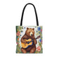 Bear Playing Guitar Rustic Folk Art Tote Bag - Cute Cottagecore Totebag Makes the Perfect Gift