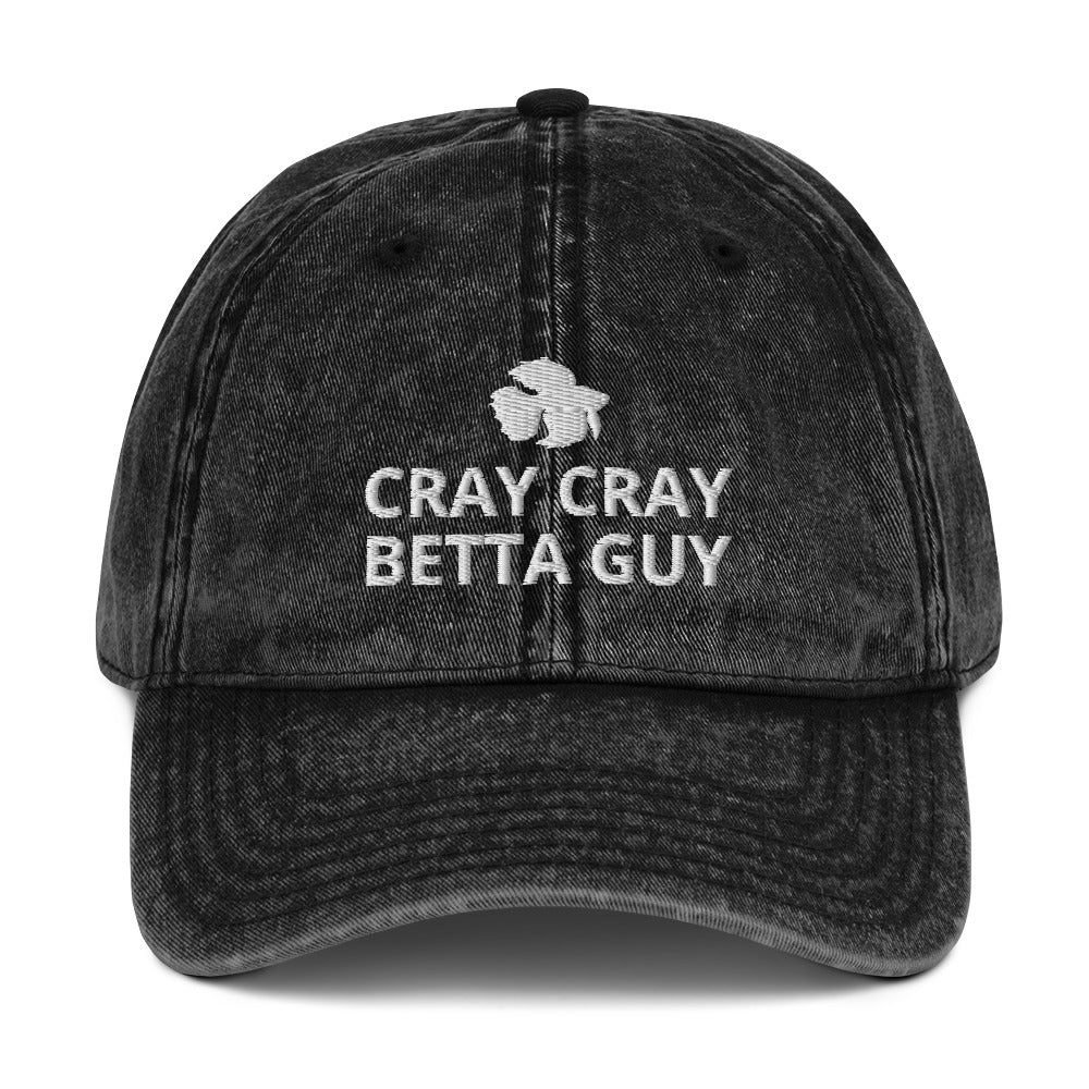 Betta Vintage Cotton Twill Cap | Cray Cray Betta Guy | Perfect gift for the Betta Fish lover! | Multiple Hat Colors Available