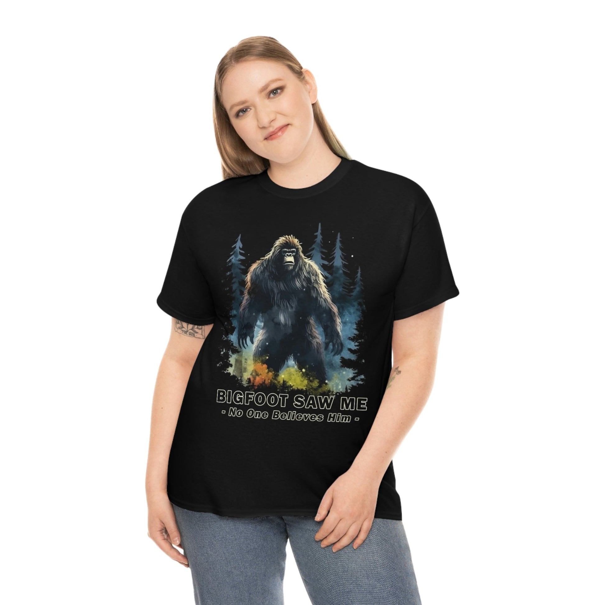 Bigfoot Saw Me But No One Believes Him Cotton T-Shirt - Sasquatch Yeti Tee Perfect Gift for Hiking, Camping or Just Being Outdoors