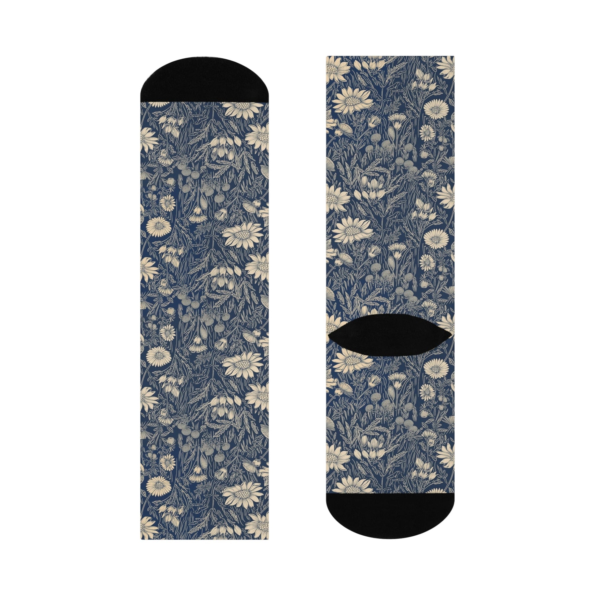 Block Print Wildflowers Design Cushioned Crew Socks