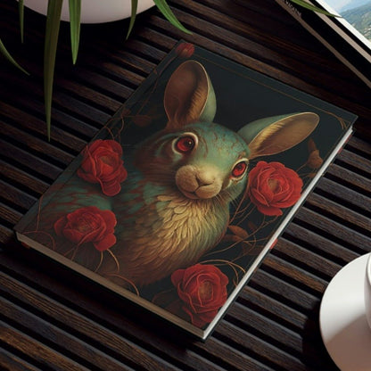 Blue Bunny in Rose Garden Hard Backed Journal