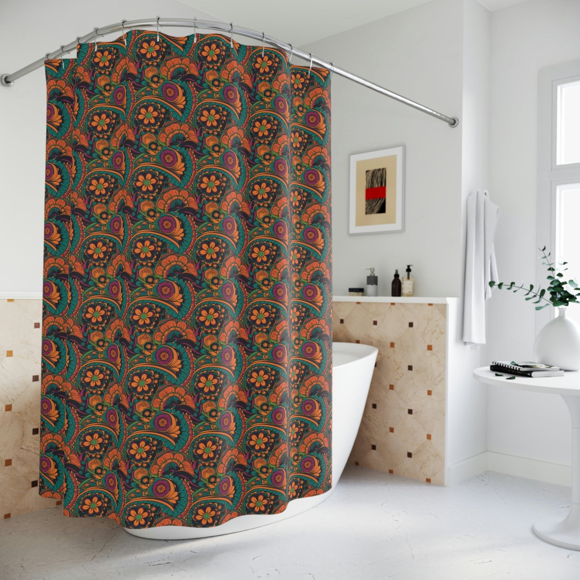 BOHO Floral Polyester Shower Curtain