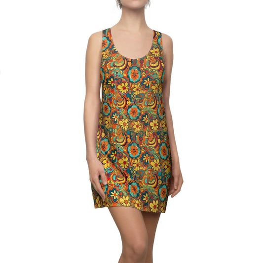 BOHO Hippy Art Nouveau Floral Pattern Floral Women's Racerback Dress