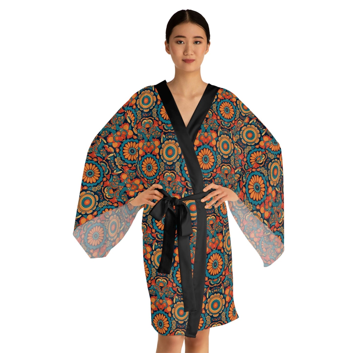 BOHO Hippy Floral Long Sleeve Kimono Robe - Perfect Gift for the Botanical Cottagecore Aesthetic Nature Lover