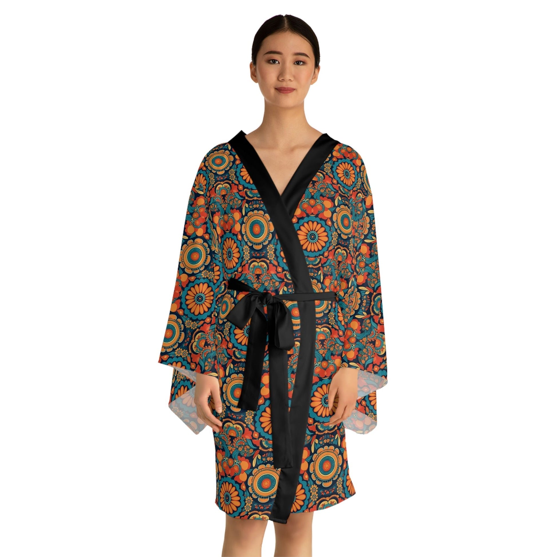 BOHO Hippy Floral Long Sleeve Kimono Robe - Perfect Gift for the Botanical Cottagecore Aesthetic Nature Lover