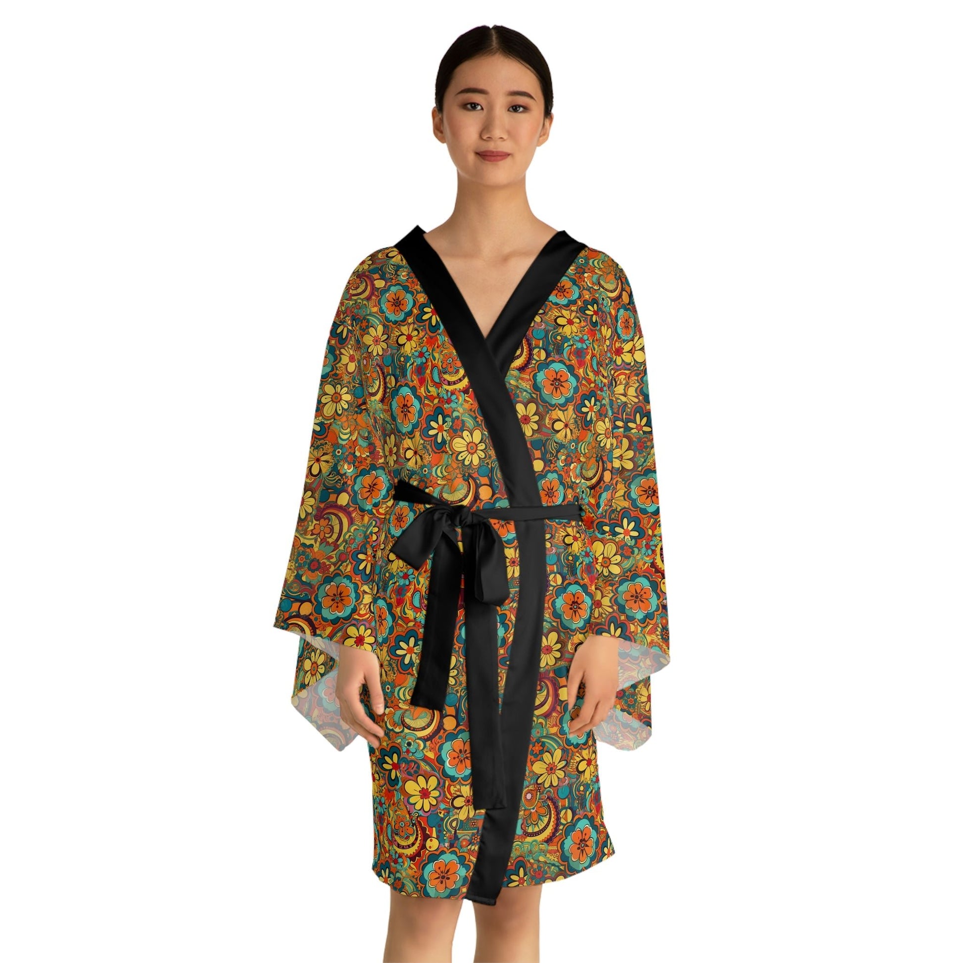 BOHO Hippy Floral Pattern Long Sleeve Kimono Robe