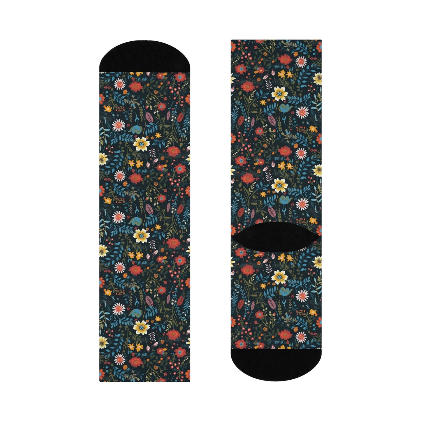 BOHO Pressed Wildflower Design Cushioned Crew Socks