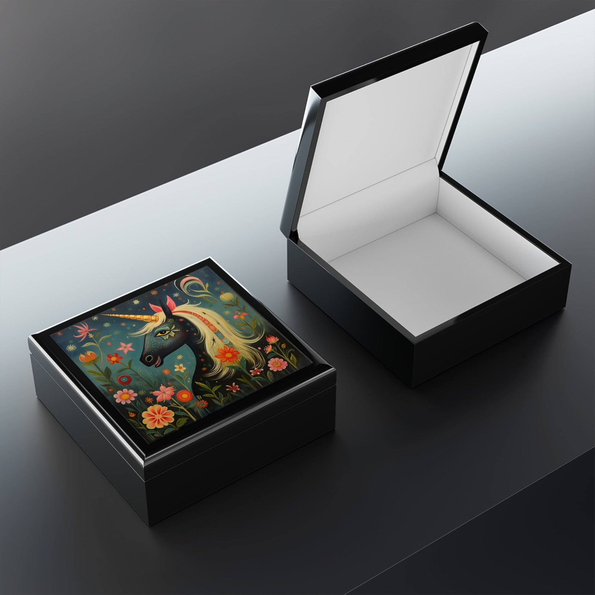 BOHO Rare Black Unicorn Jewelry Box