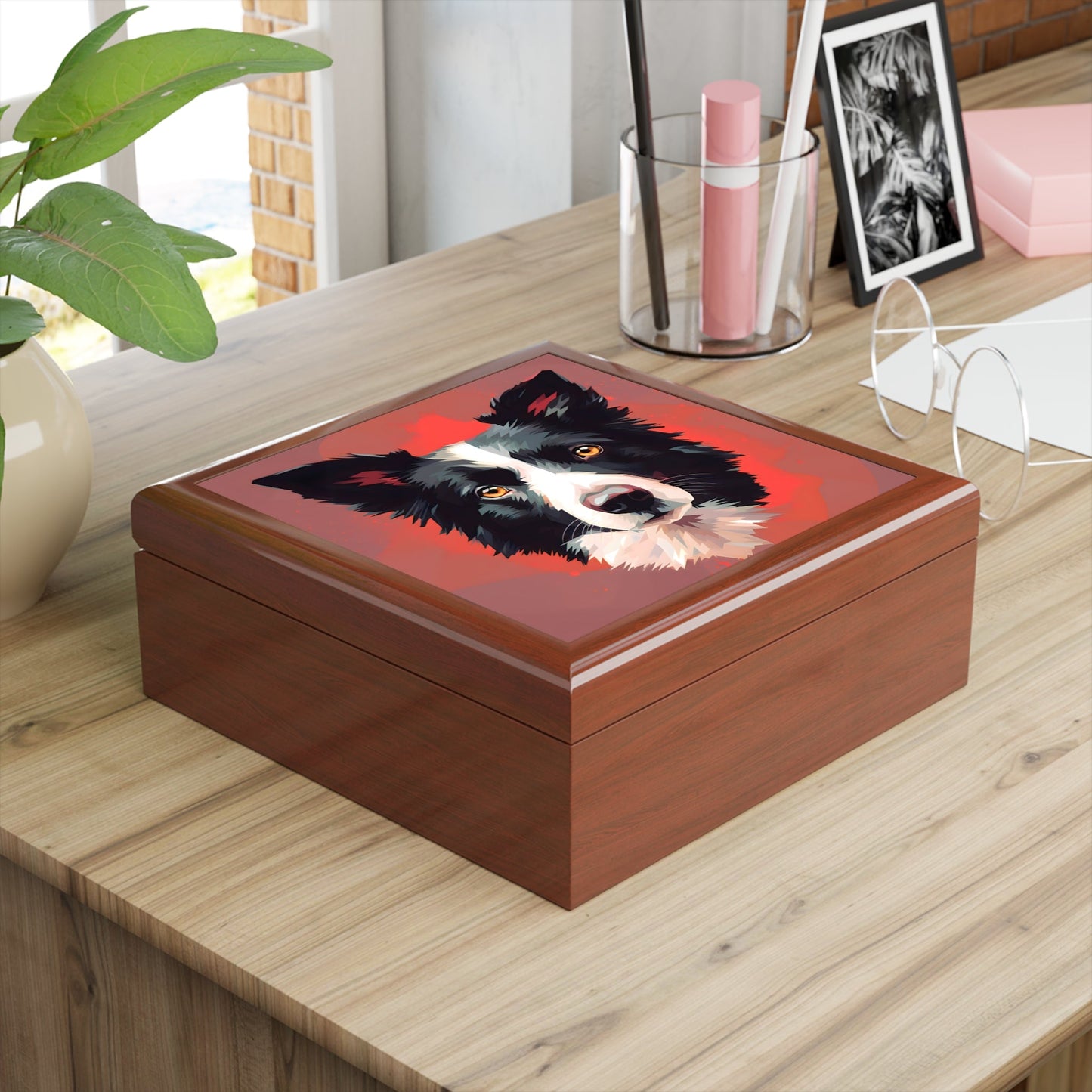 Border Collie Portrait Jewelry Keepsake Box