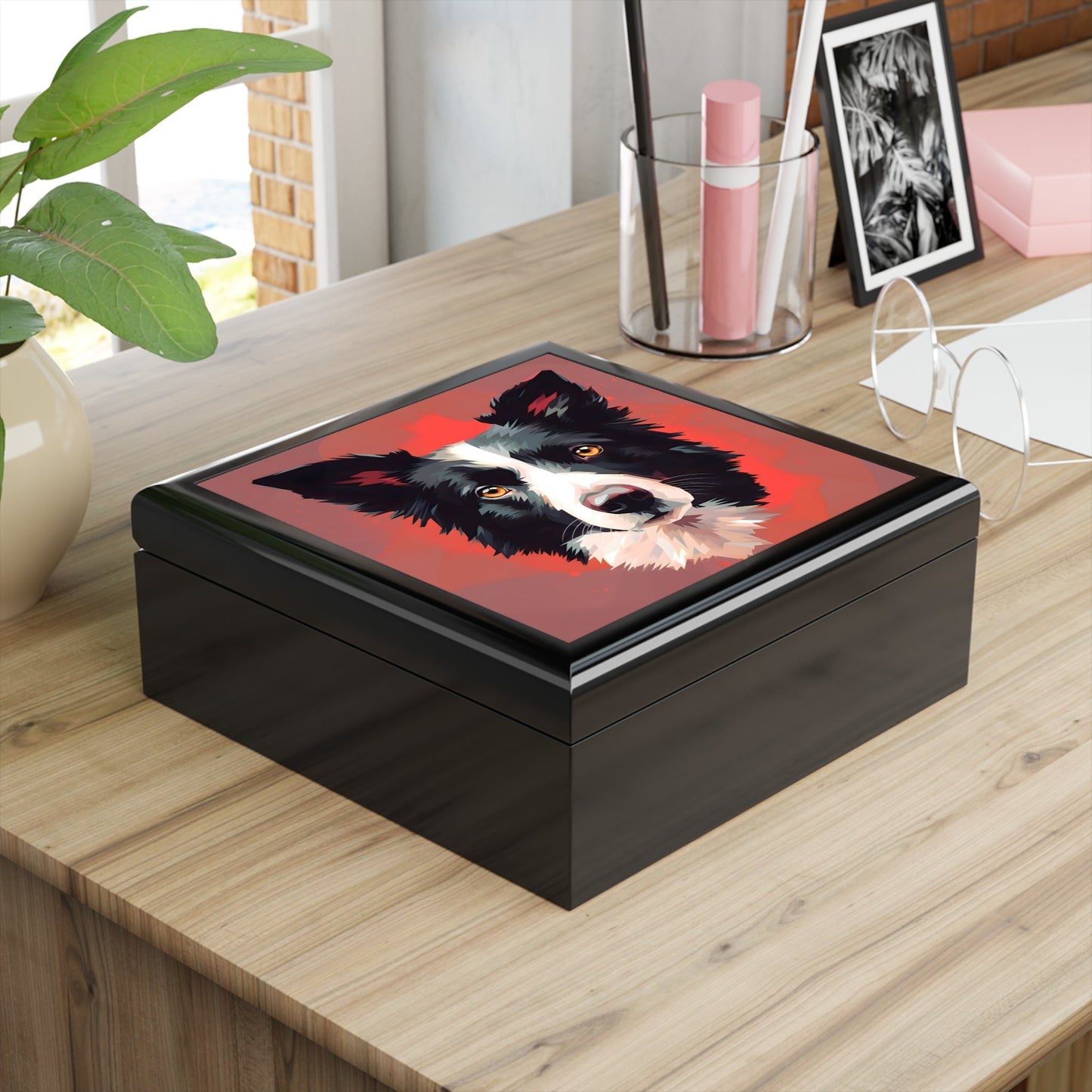 Border Collie Portrait Jewelry Keepsake Box