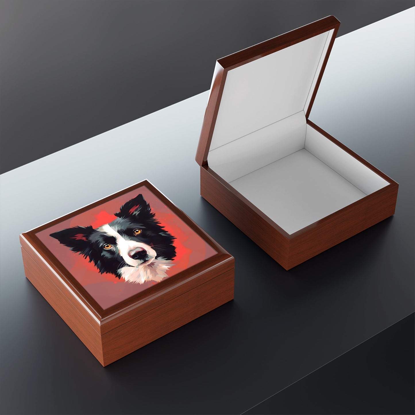 Border Collie Portrait Jewelry Keepsake Box