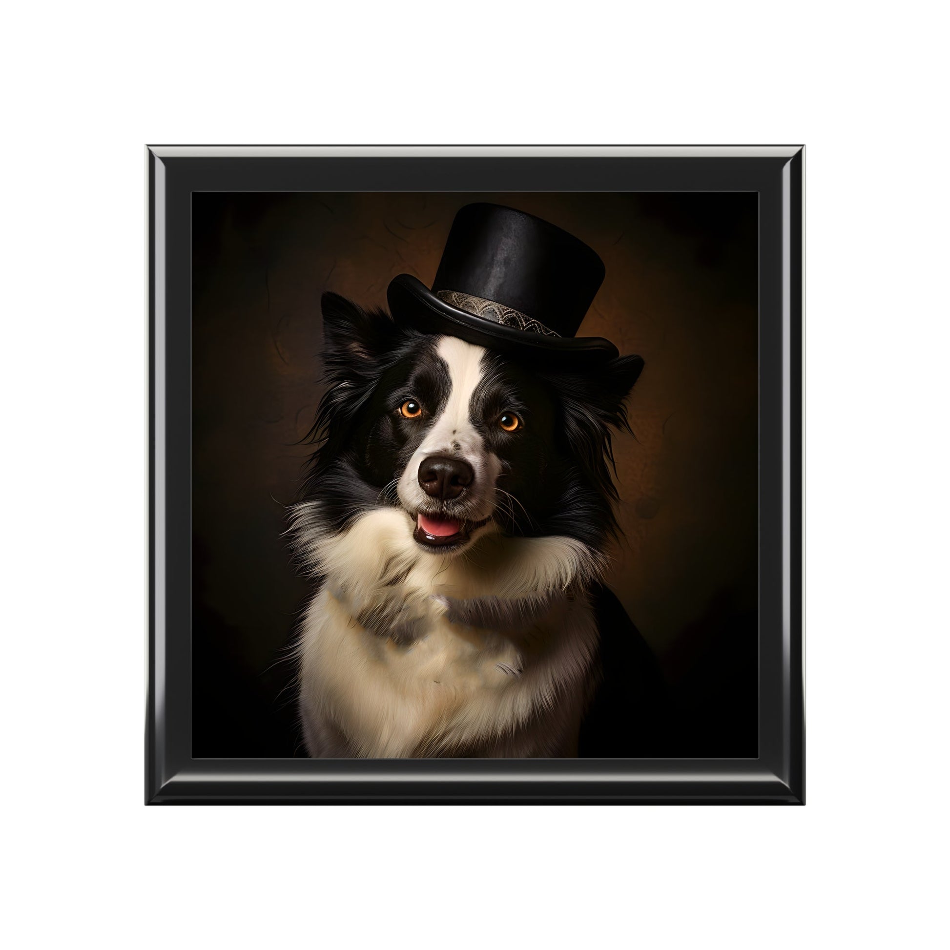 Border Collie with Top Hat Art Print Gift and Jewelry Box