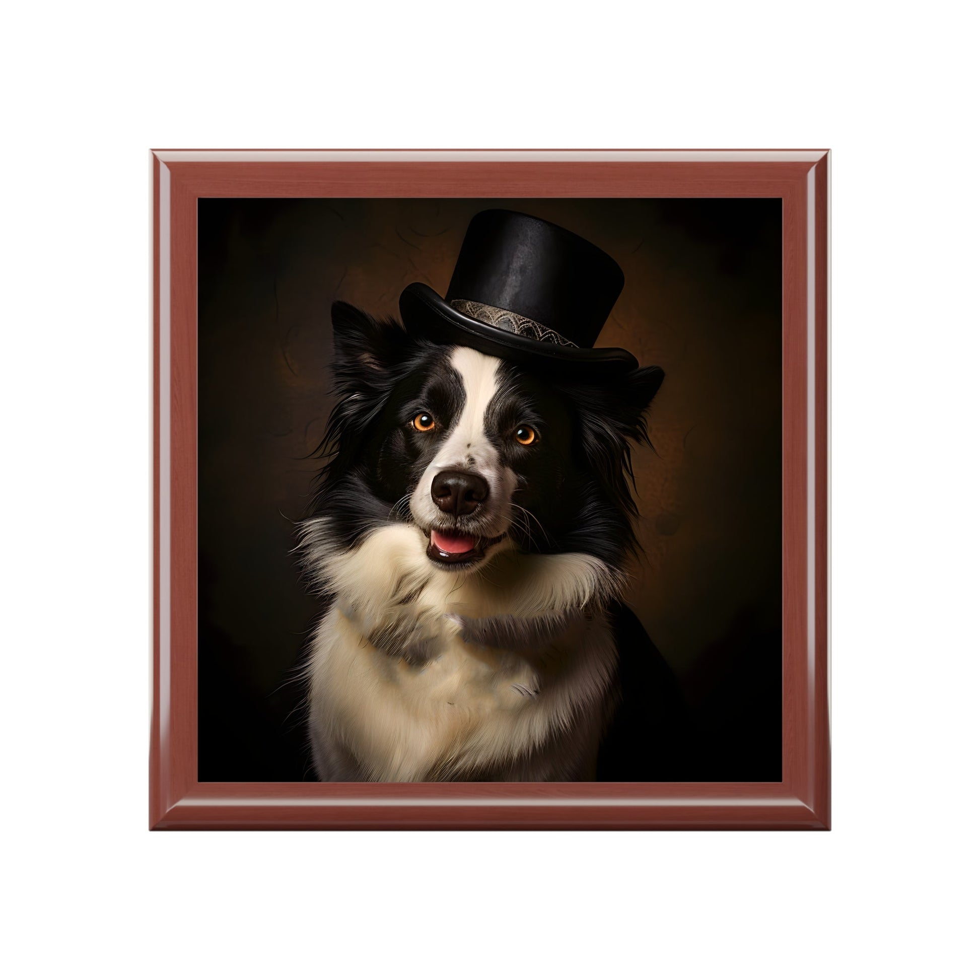 Border Collie with Top Hat Art Print Gift and Jewelry Box